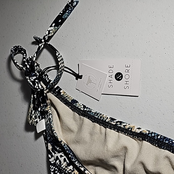 Shade & Shore Low Coverage Ruched Cheeky String Ties NWT Black/Wht/ Blue Snake - Picture 7 of 16